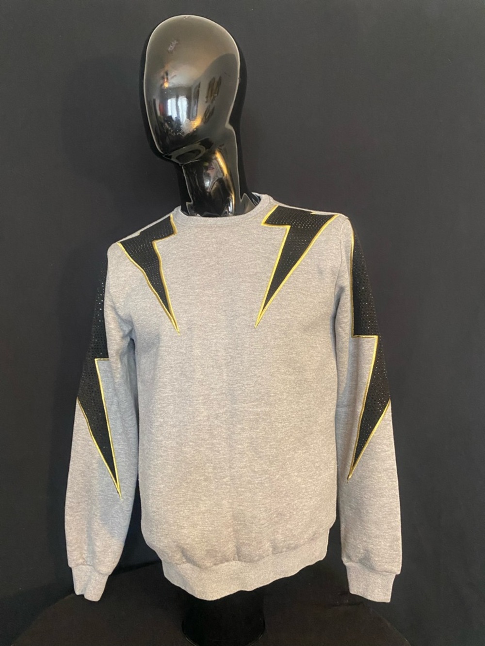 Hudson Jeans Men's GreyCrewneck with Black Lightning Motifs and Gold Trim